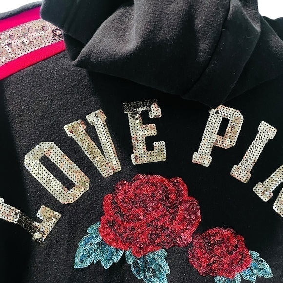 Victoria Secret LOVE PINK Sequin Floral Long Sleeve Hooded Jacket Size XS - Picture 8 of 9